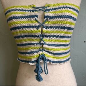 Urban Outfitters Striped Knit Crop Lace Up Tube Top Medium Festival Coquette EUC